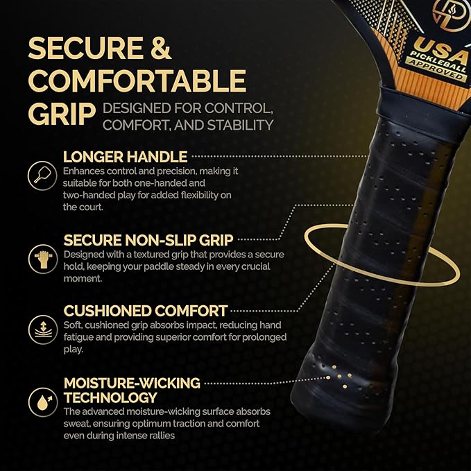 Ascent Pickleball Paddles Set of 2, USAPA Approved Lightweight Fiberglass Paddles, Includes 4 Balls, 2 Extra Grips, and Carrying Bag, Pickleball Rackets Gifts for Beginners & Pros