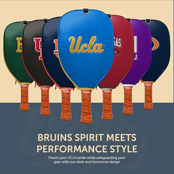Officially Licensed Collegiate Pickleball Paddle Cover - Lightweight PU Leather Material - Durable Foam Interior Protection with Zippered Closure - Fits Most Paddles on the Market
