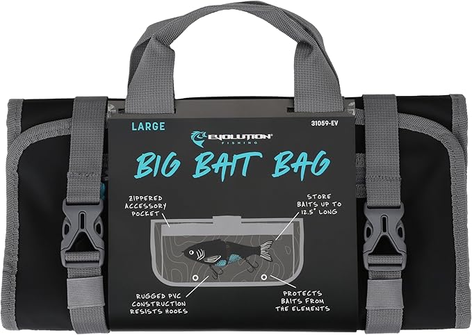 Evolution Fishing Big Bait Bag - 14 in., Roll-Up Lure Bag, Durable, Portable Storage for Large Baits & Gear