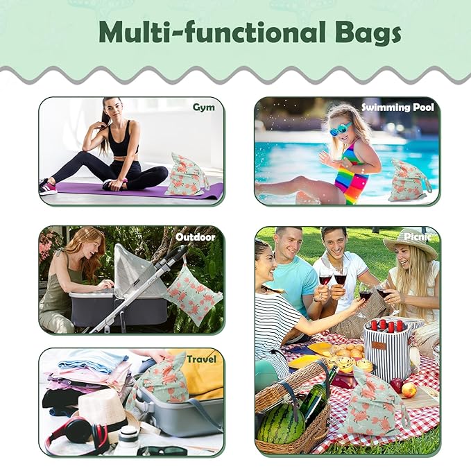 ALVABABY 3pcs Cloth Diaper Wet Dry Bags Waterproof Reusable with Two Zippered Pockets Travel Beach Pool Daycare Soiled Baby Items Yoga Gym Bag for Swimsuits or Wet Clothes 3L-ZM15A
