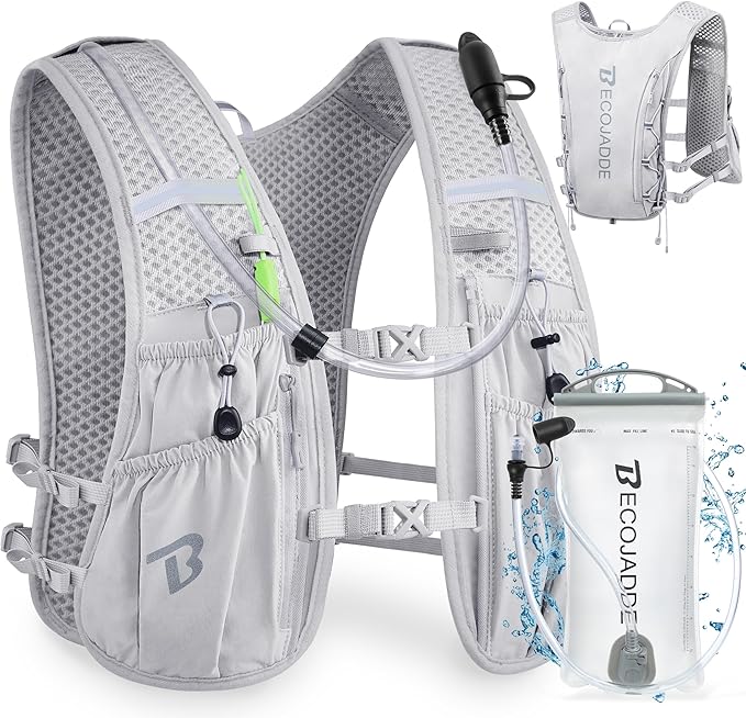 BECOJADDE Running Vest Hydration Backpack for Men Women, 5L Lightweight Running Backpack Hydration Pack for Marathon, Trail, Cycling, Hiking, Jogging