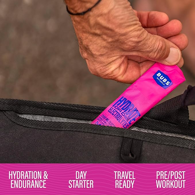 BUBS Naturals - Hydrate or Die Electrolytes Powder Packets for Fast Absorption | Premium 2000mg Electrolyte Powder | for Sports, Recovery & Well-Being (Natural Mixed Berry Flavor, 20 Sticks)