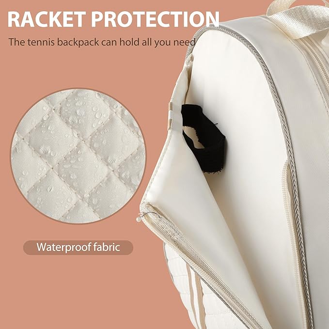 Tennis Racket Bag, Tennis Bags for Women, Quilted Sling Crossbody Backpack with Hook, Water Resistant Tennis Racket Cover for Pickleball, Racketball