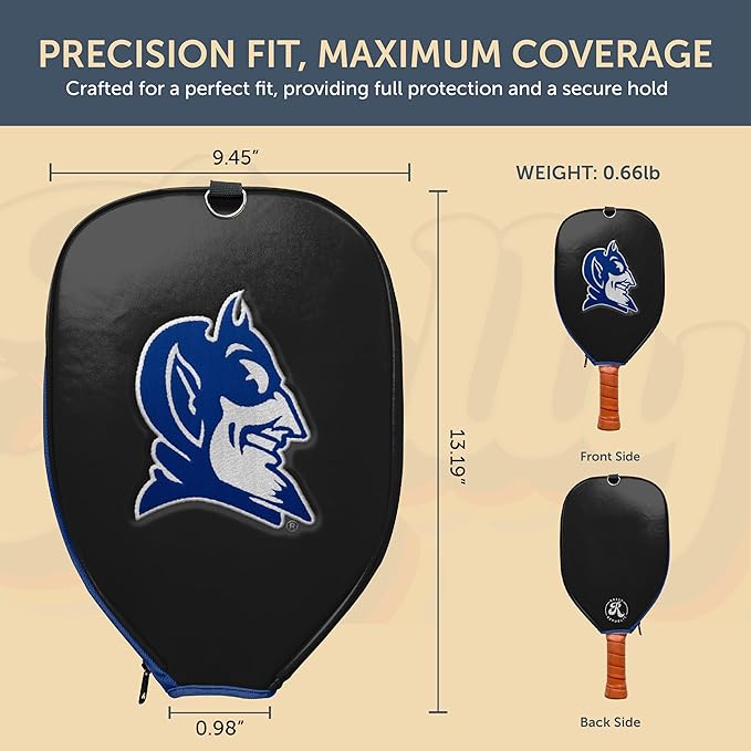 Officially Licensed Collegiate Pickleball Paddle Cover - Lightweight PU Leather Material - Durable Foam Interior Protection with Zippered Closure - Fits Most Paddles on the Market