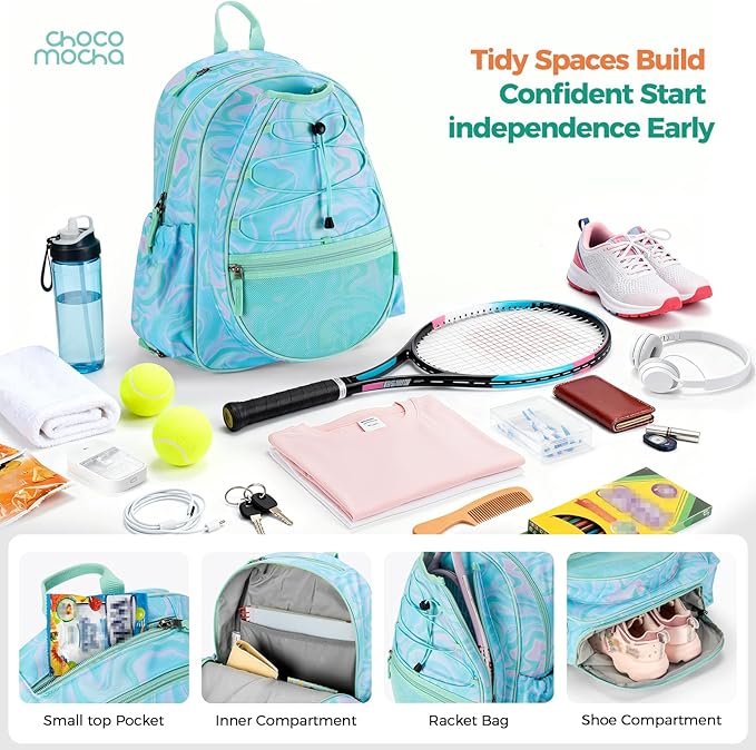 Choco Mocha Kids Tennis Bag Kids Tennis Backpack Youth Tennis Bag 16 Inch