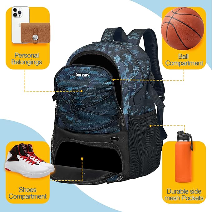 Basketball Backpack with Ball Compartment – Large Basketball Bag with Shoes compartment Sports Equipment Bag for Soccer Ball,Volleyball,Gym,Outdoor,Travel