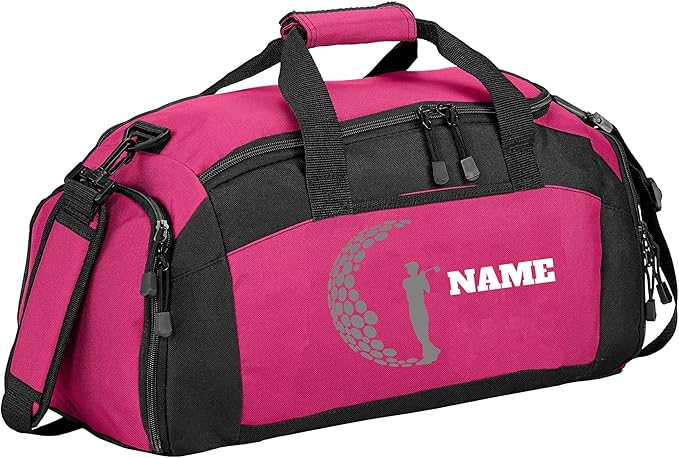 Personalized Sports Duffle Bag with Shoe Compartment (Golf, Pink)