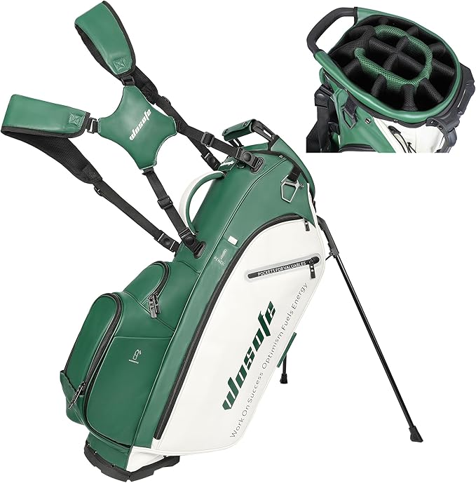 WOSOFE PU Golf Bag with 6/14 Way Top Dividers Automatically Adjustable Dual Straps Elegant Design for Men Women Pu Golf Stand Bag with Multiple Pockets