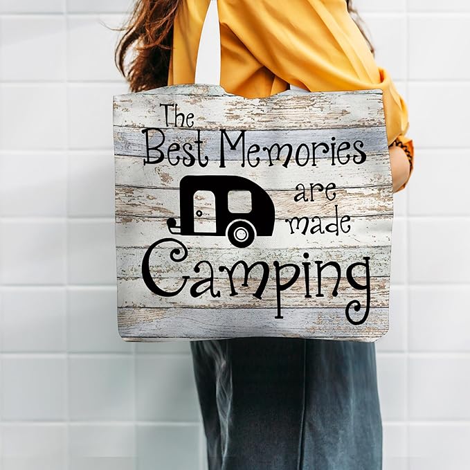 WAlTPl Camping Tote Bag, Camping Gifts for Women Men，RV Camper Travel Canvas Tote Bag, Reusable Grocery Cloth Bags
