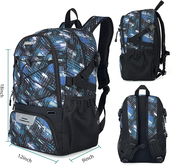 GRANDUP Basketball backpack with ball and shoes compartment Fit Volleyball, soccer, Swim, Gym, Travel, and School, large capacity sports training equipment bags