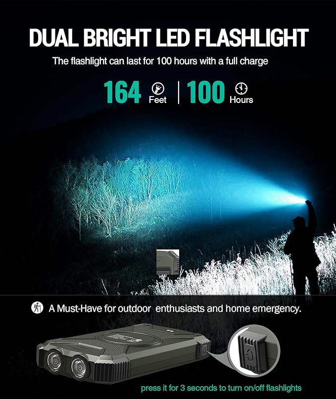 BLAVOR Solar Power Bank 10,000mAh, Portable Wireless Charger, 20W Fast Charging External Battery Pack with USB C for Cell Phones, Solar Panel Charging with Dual Flashlight for Camping