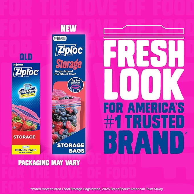 Ziploc Gallon Food Storage Bags, Stand-Up Bottom, Easy to Fill, 96 Count (Packaging May Vary)