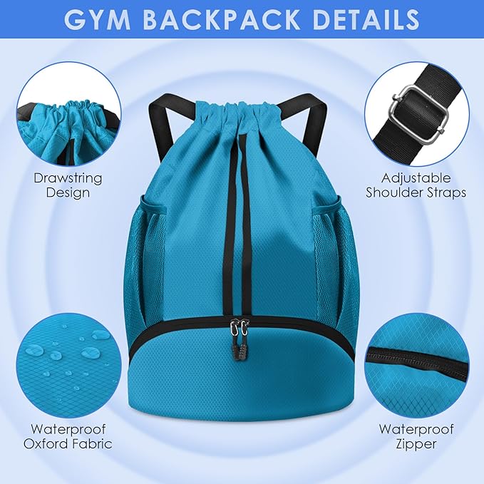 BROTOU Soccer Bags, Football Backpack, Volleyball Bag, Drawstring Backpack with Ball and Shoe Compartment, Football bags for Equipment Swim Gym Bag