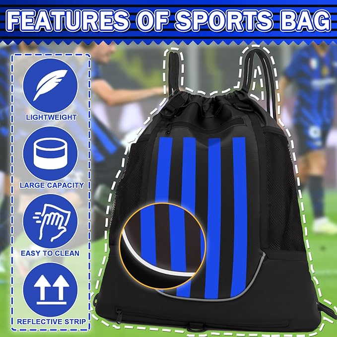 KAEGREEL Drawstring Soccer Bag Basketball Backpack for Kids Teens, Foldable Sports Bags Detachable Ball Mesh Bag for Gym Yoga Football Baseball
