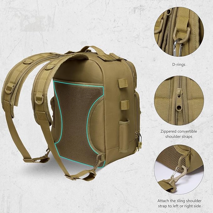 BASSDASH Convertible Fishing Backpack Sling Bag with Rod Holder, Adjustable Tactical Water-Resistant Tackle Storage Pack FP07