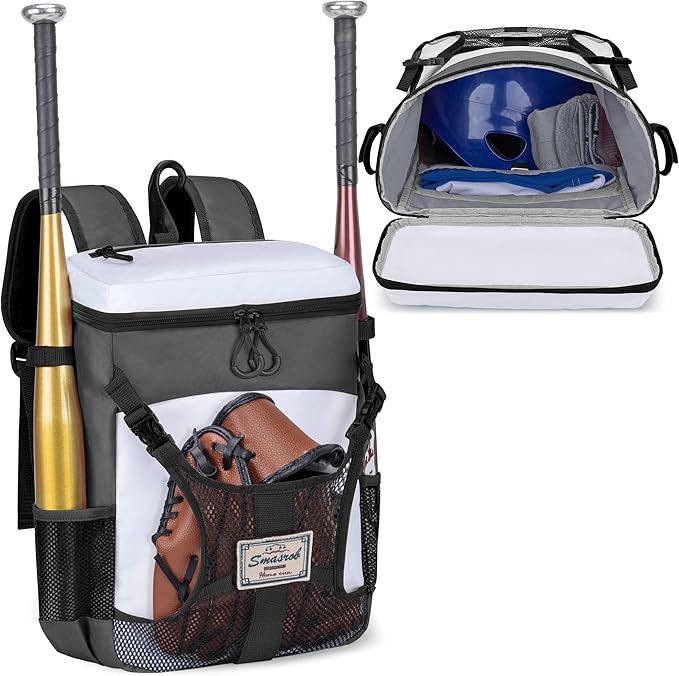 Youth Baseball Bag for T Ball, Rec and Travel Ball, Softball Bag with Helmet Holder and Fence Hook