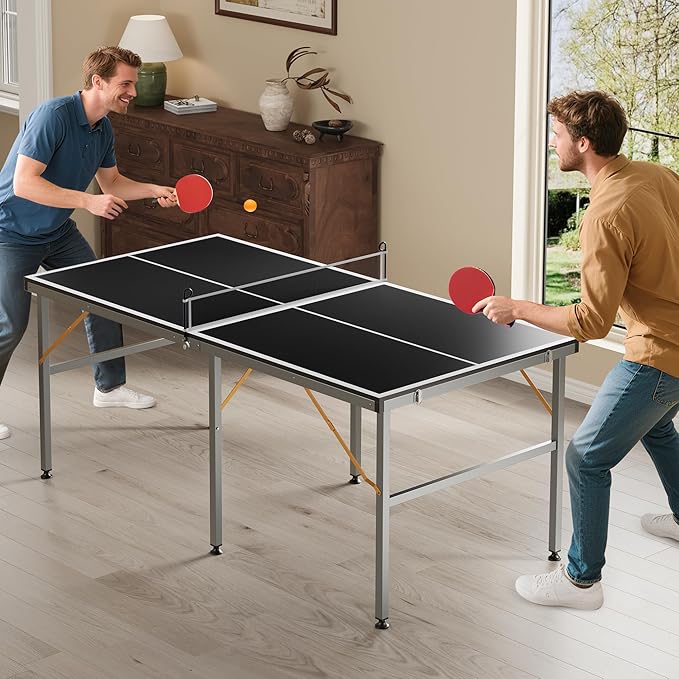 Portable Ping Pong Table,6X3 ft Professional Indoor/Outdoor Table Tennis Tables Game with Net for Adults/Teens,2 Tennis Paddles and 3 Balls- Quick Assembly