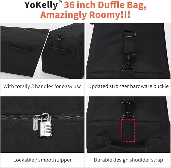 YoKelly 100L Large Duffle Bag - 36 inch Heavy Duty Luggage Bag for Travel/Camping - Black