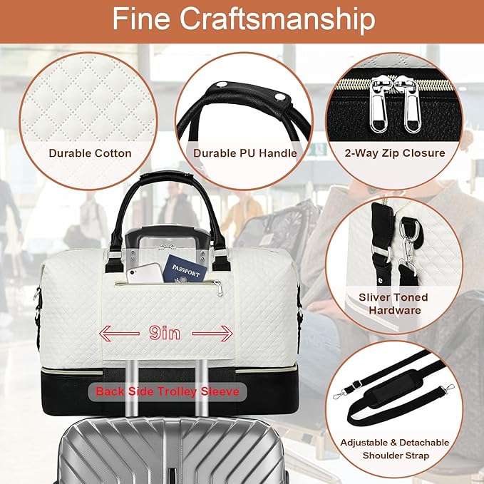 Weekender Bag for Women, Travel Duffel Bag Carry On Overnight Bag with Shoe Compartment Large Nylon Travel Weekend Tote Bag