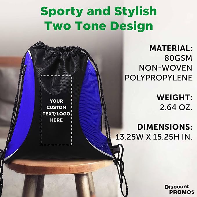 DISCOUNT PROMOS Custom Non-Woven Drawstring Backpacks Set of 10/50/100, Personalized Bulk Pack