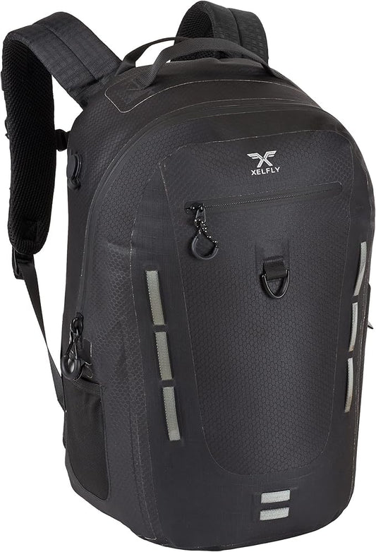 Xelfly Submersipack Waterproof Backpack - Submersible, Inflatable, Floating TPU Coated Durable Nylon Dry Bag with Airtight Zipper for Kayak, Fishing, Boating, Hiking, Paddle Board (Black, 25L)