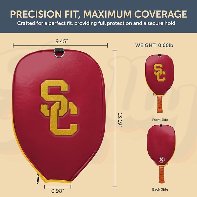Officially Licensed Collegiate Pickleball Paddle Cover - Lightweight PU Leather Material - Durable Foam Interior Protection with Zippered Closure - Fits Most Paddles on the Market