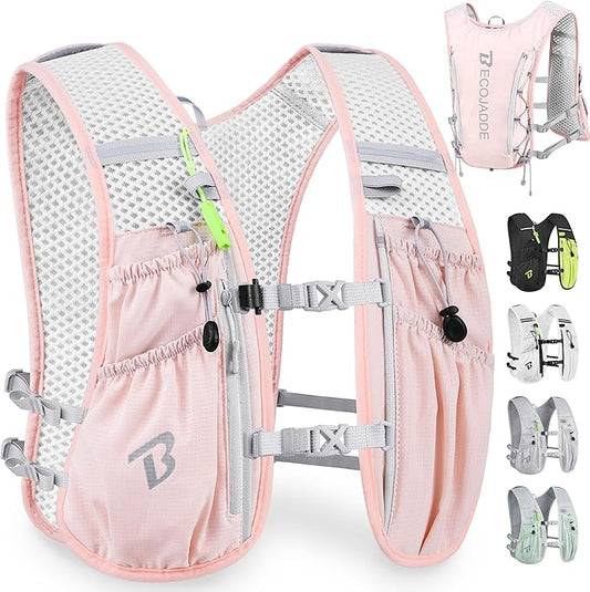BECOJADDE Running Vest Hydration Backpack for Men Women, 5L Lightweight Running Backpack Hydration Pack for Marathon, Trail, Cycling, Hiking, Jogging