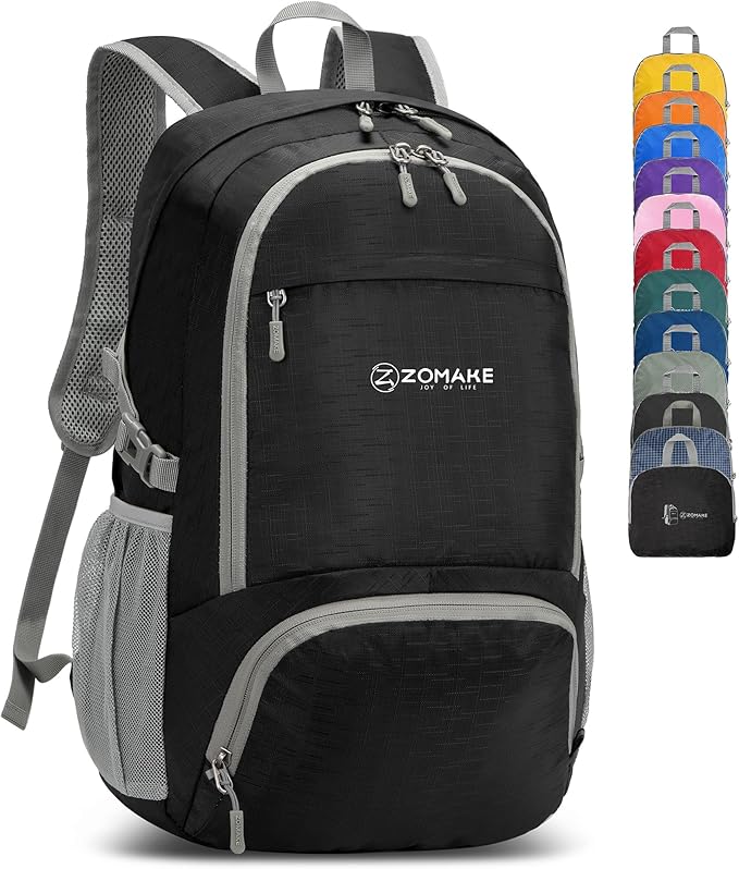 ZOMAKE Lightweight Packable Backpack 30L, Foldable Hiking Backpacks Water Resistant Compact Folding Daypack for Travel(Pure Black)