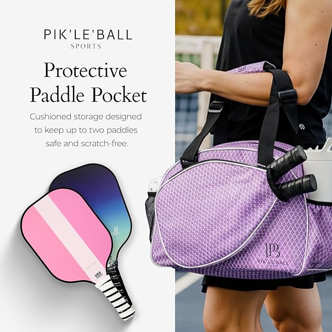 Pik’le’Ball Sport Premium Women's Pickleball Bag – Stylish and Versatile Sports Bag with Water Bottle Holder, Padded Paddle Pocket, and Spacious Design (fits 2+ Paddles!)