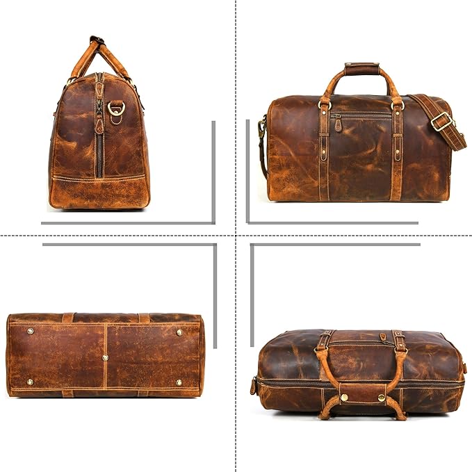 Leather Duffel Bag for Men & Women Travel, Weekend, Overnight, Gym Bag