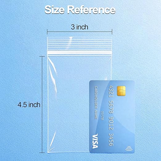 Zip Small Plastic Bags, 3x4.5 inch (100 pcs) 2 Mil, Clear Resealable Poly Bag for Jewelry, Gift, Candy, Pill, Snack, Storage, coin, Business Baggies