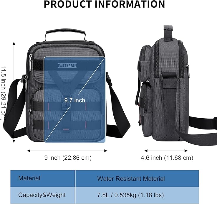 WITZMAN Crossbody Bag for Men Travel Small Shoulder Bags Lightweight Man Purse Messenger Bag for Casual Daliy Work Traveling