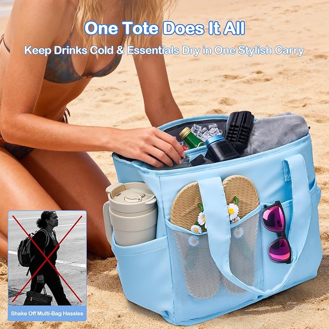 Odoland Soft Cooler Bag, Collapsible Leakproof Insulated Cooler Bag with Multi-Pocket Design, Portable Soft Side Cooler Backpack for Beach, Picnic, Camping, Travel and Daily Use for Women