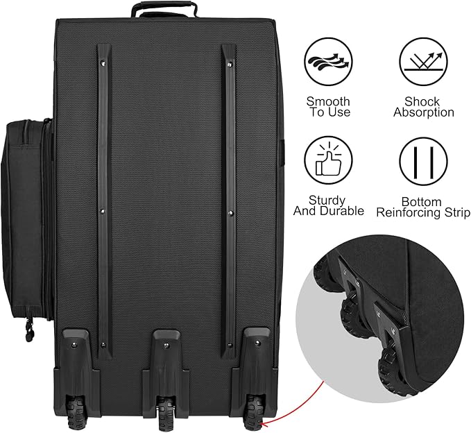 150L Large Rolling Duffle Bag with Wheels, Heavy Duty 32'' Tri-Wheel Gear Hauler for Camping,Moving Sports Equipment, Military & Airline Checked Bag Approved,Black