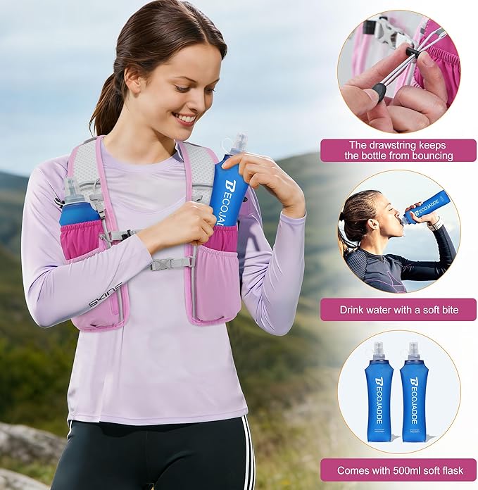 BECOJADDE Running Vest Hydration Backpack for Men Women, 5L Lightweight Running Backpack Hydration Pack for Marathon, Trail, Cycling, Hiking, Jogging