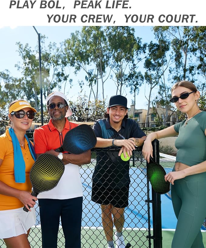 8-Pack Pickleball Paddles Set - Wooden Rackets with Fiberglass Surface & Polypropylene Honeycomb Core, Includes 2 Portable Carry Bags for Indoor/Outdoor Play