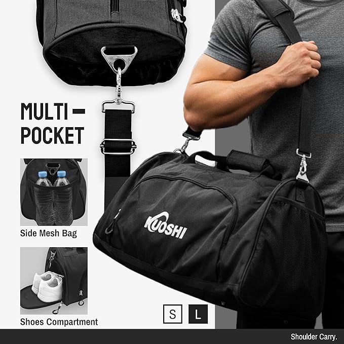 56L Gym Bag Sports Duffle Bag with Shoe Compartment & Wet Pocket, Carry-on Luggage Bag with Quick-Access Pouch, Weekender Overnight Travel Bag for Men & Women