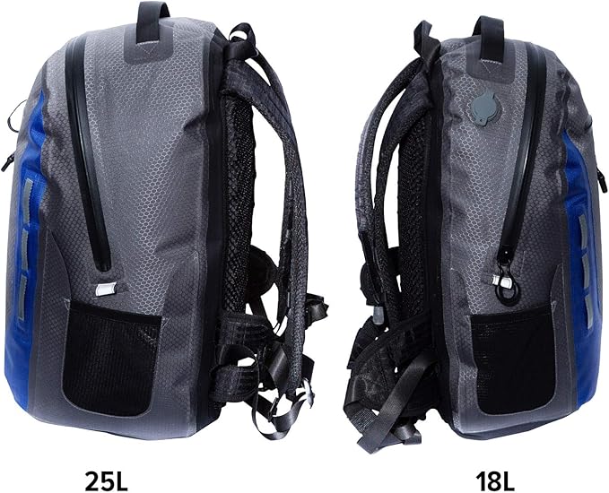 Xelfly Submersipack Waterproof Backpack - Submersible, Inflatable, Floating TPU Coated Durable Nylon Dry Bag with Airtight Zipper for Kayak, Fishing, Boating, Hiking, Paddle Board (Deep Blue, 25L)