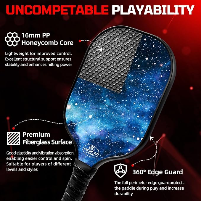 BAGAIL Pickleball Paddles, USAPA Approved Fiberglass Surface Pickleball Set, Lightweight Pickle Ball Rackets with 4 Balls, 1 Bag, Designed in California for Traction and Stability