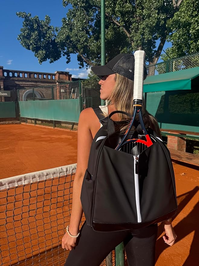 AYRES Tennis Backpack - Spacious Womens Tennis, Padel & Pickleball Bag | Quick-Access Racket Compartment (Fits 2) | Designer Tennis Bag, Water-Resistant & Easy To Clean, Makeup Pouch Included