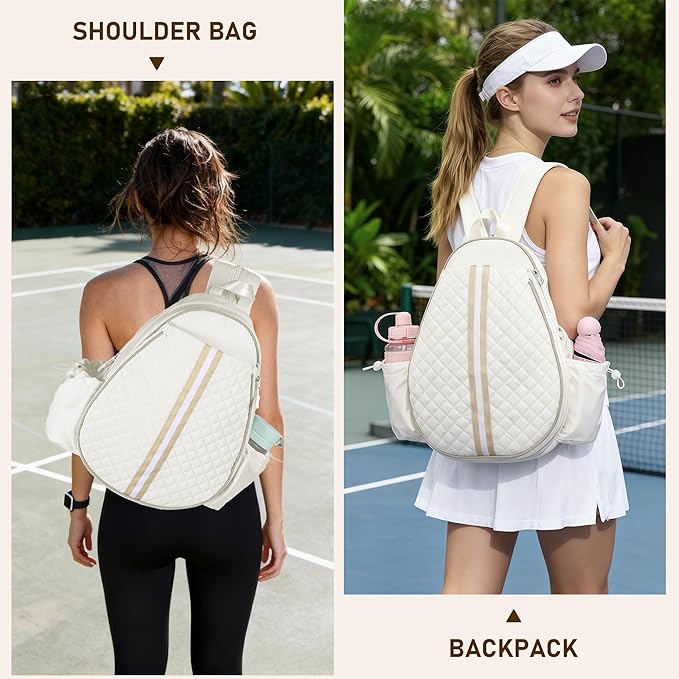 Tennis Racket Bag, Tennis Bags for Women, Quilted Sling Crossbody Backpack with Hook, Water Resistant Tennis Racket Cover for Pickleball, Racketball