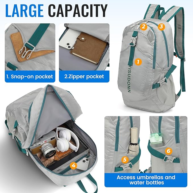 YISUDONN Hiking Backpack, 30L Lightweight Camping Water Resistant Large Hiking Bag Outdoor Travel Daypack for Men Wome