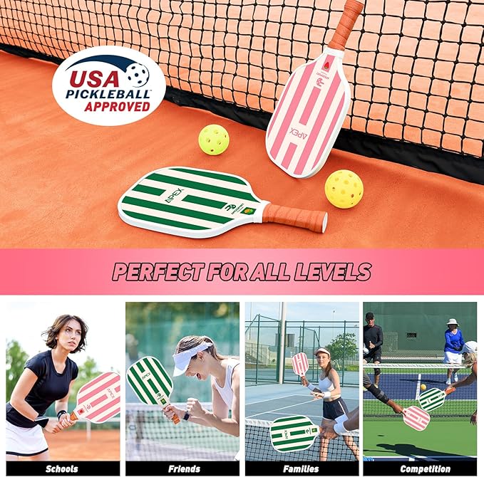 Pickleball Paddles Set of 2/4, USAPA Approved Lightweight Fiberglass Pickleball Set with 4 Pickleballs, 1 Pickleball Sling Bag, Pickleball Gifts for Women Men Beginners & Professional
