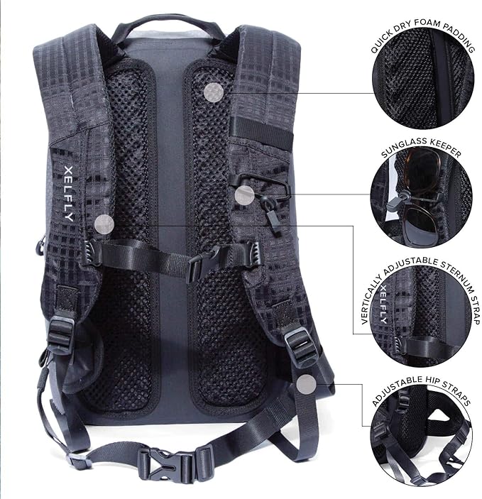 Xelfly Submersipack Waterproof Backpack - Submersible, Inflatable, Floating TPU Coated Durable Nylon Dry Bag with Airtight Zipper for Kayak, Fishing, Boating, Hiking, Paddle Board (Deep Blue, 25L)