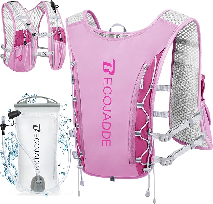 BECOJADDE Running Vest Hydration Backpack for Men Women, 5L Lightweight Running Backpack Hydration Pack for Marathon, Trail, Cycling, Hiking, Jogging