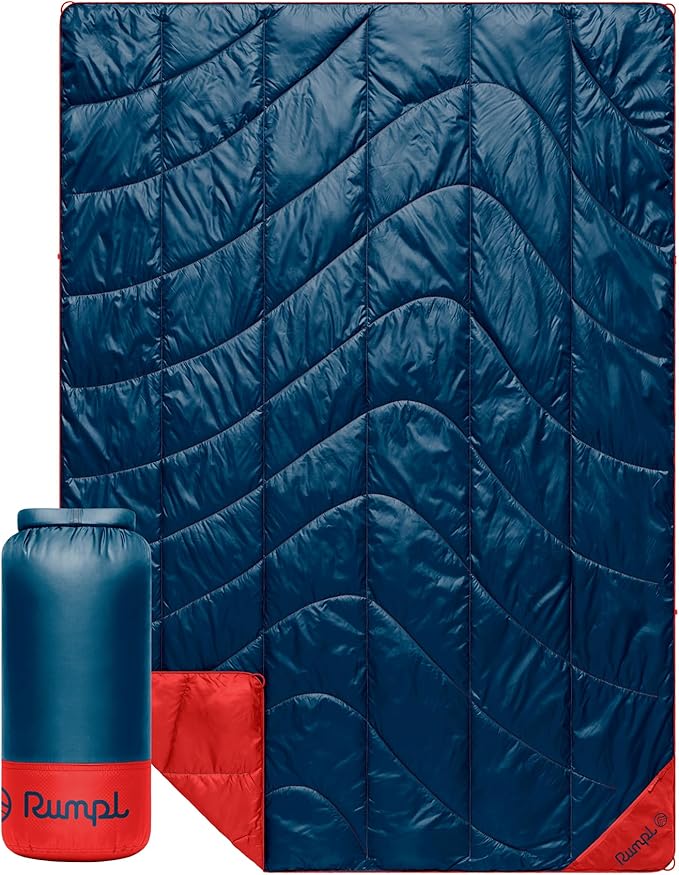 Rumpl Backcountry Puffy Blanket - Packing Comfort Into Uncomfortable Places, 100% Recycled Polyester Insulation, Lightweight, Packable, Water Resistant, 52" x 75", Deepwater