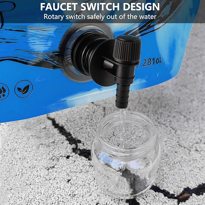 Collapsible 8L Water Storage Bag, BPA-Free Portable Folding Water Jug with Adjustable Faucet, Leakproof Emergency Water Bag for Camping, Hiking, Riding, Outdoor Sport (1, Blue)