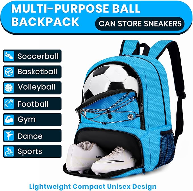 Youth Soccer Bag-Soccer Backpack&Backpack for Football Basketball,with Ball Compartment Separate Cleat Package