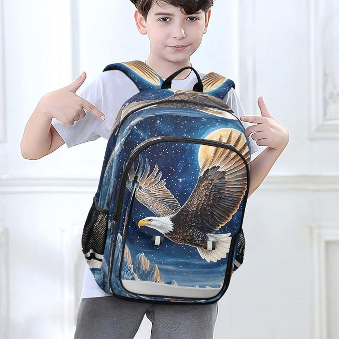 ALAZA Bald Eagle Wings American Moon Laptop Backpack Purse for Women Men School Bag 17 Inch Bookbag Student Boys Girls Travel Casual Daypack