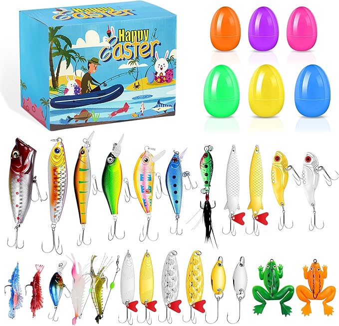 Easter Eggs Lifelike Fishing Lures - 24Pcs Swimbait for Bass Trout Crappie Freshwater and Saltwater, Slow Sinking, Must-Have for Family Fishing, Easter Egg Stuffers